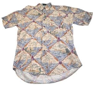 Vintage Chaps Ralph Lauren Shirt Men's Large Cotton Nautical Themed AOP Button